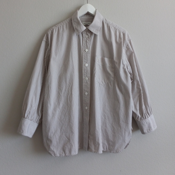 Suzie Kondi Kappa Oversized Button Up Shirt In Poplin Cotton Flax Stripe XS - Picture 4 of 14